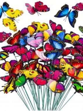 (51) NWT 10 pc Butterfly Picks Assortment - Multicolor Decorative garden Picks